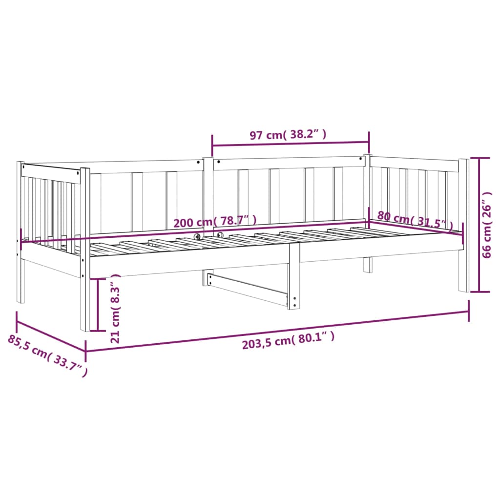 Dormeuse Nera 80x200 cm in Legno Massello di Pino - homemem39