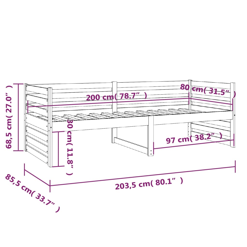 Dormeuse Miele 80x200 cm in Legno Massello di Pino - homemem39