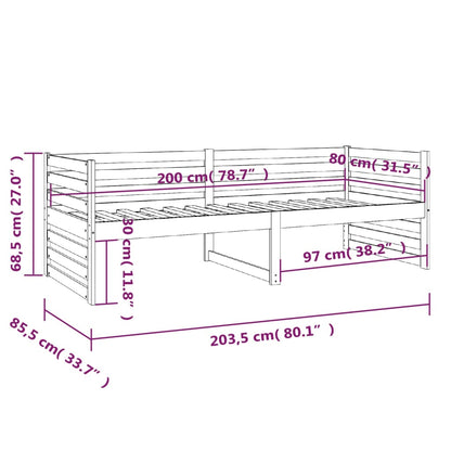 Dormeuse Nera 80x200 cm in Legno Massello di Pino - homemem39