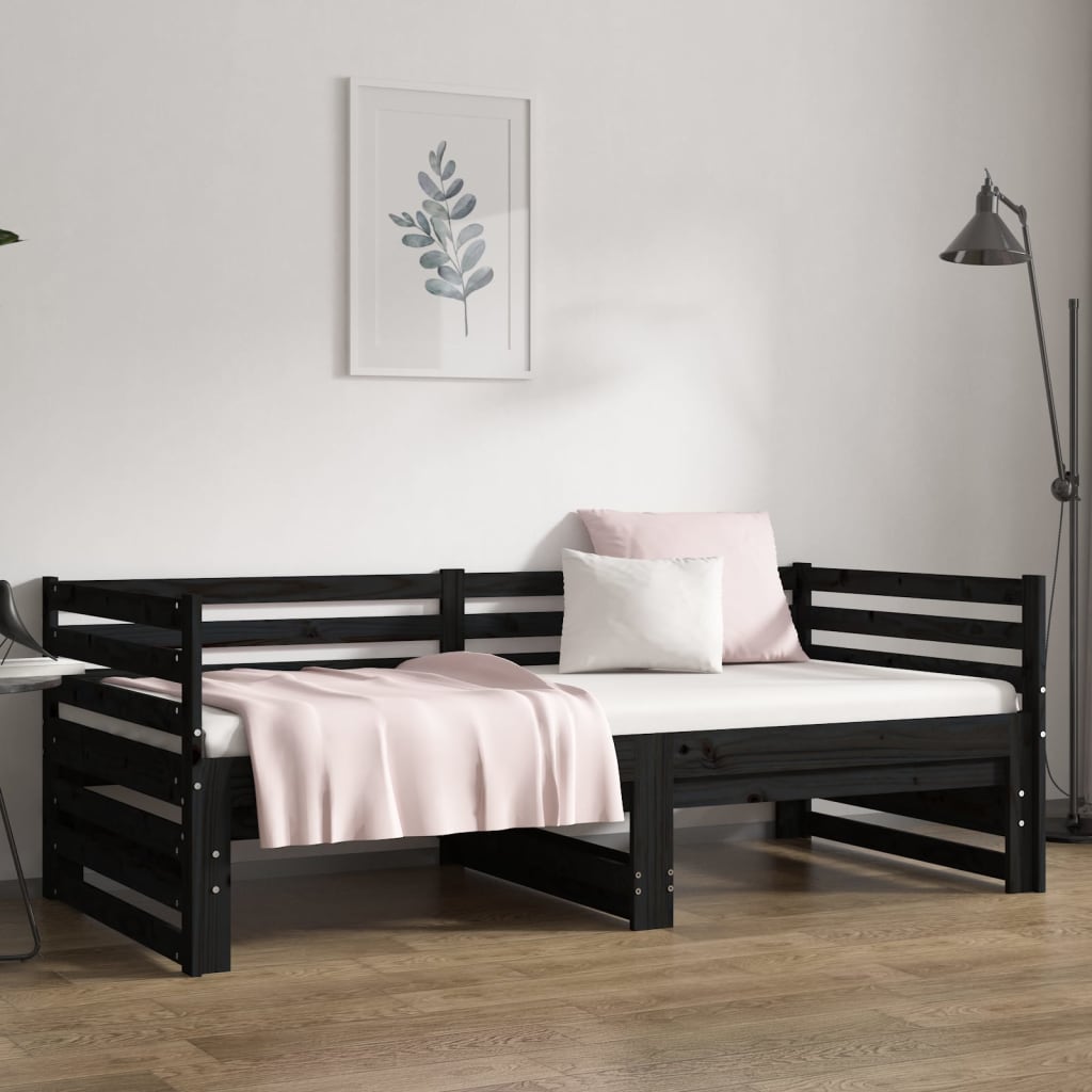 Dormeuse Estraibile Nera 2x(80x200) cm Legno Massello di Pino - homemem39