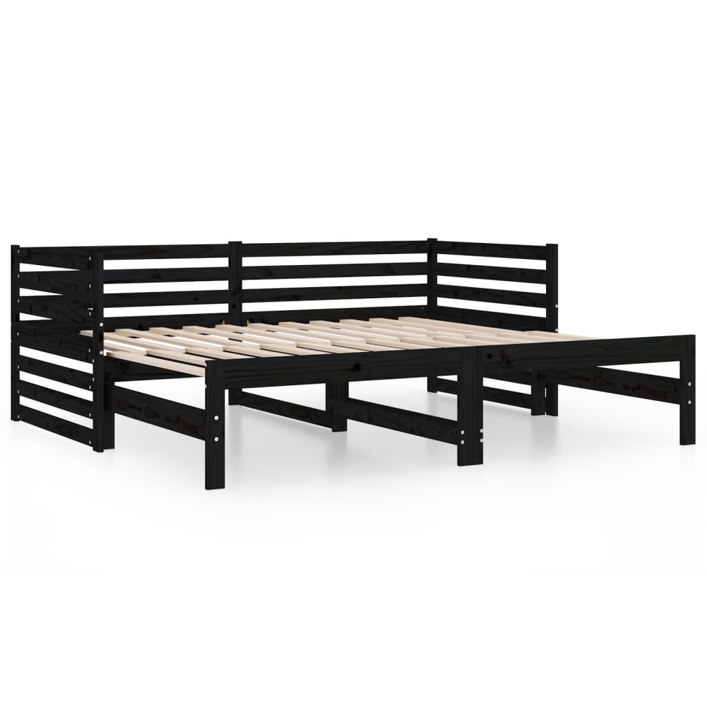 Dormeuse Estraibile Nera 2x(80x200) cm Legno Massello di Pino - homemem39