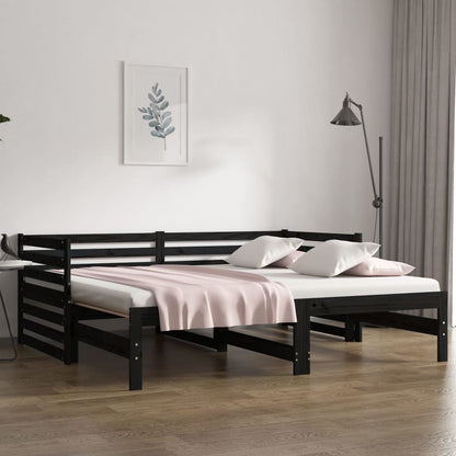 Dormeuse Estraibile Nera 2x(80x200) cm Legno Massello di Pino - homemem39