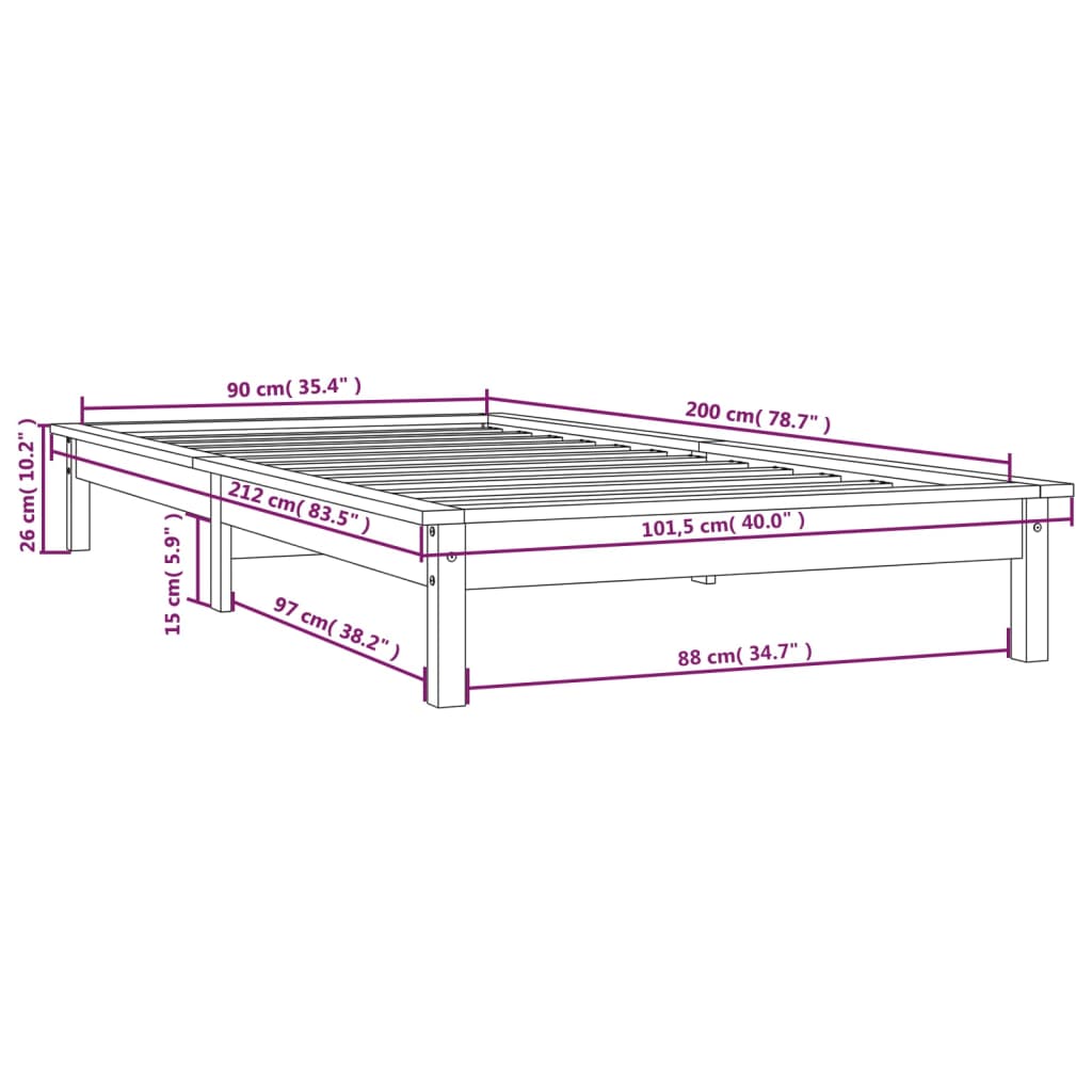 Giroletto Nero 90x200 cm in Legno Massello di Pino - homemem39