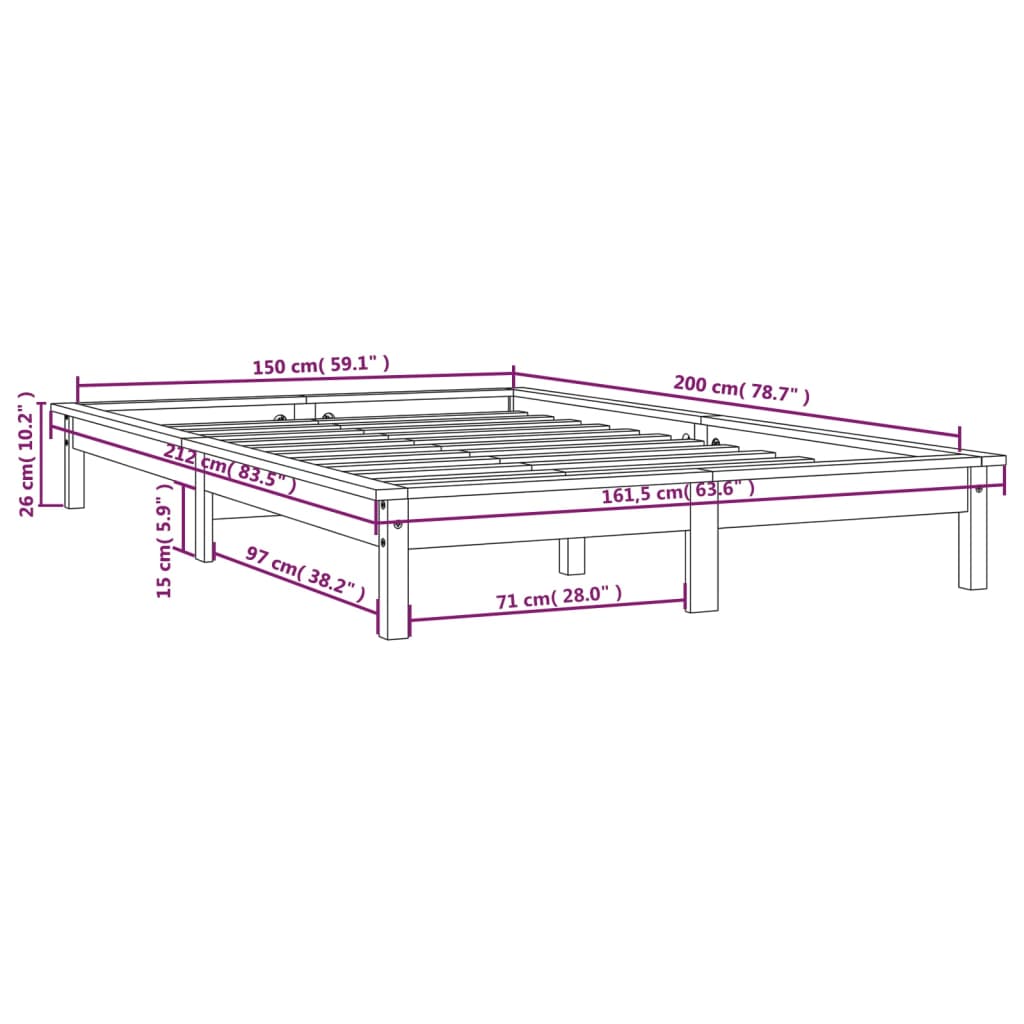 Giroletto Miele 150x200 cm in Massello di Pino 5FT King Size - homemem39