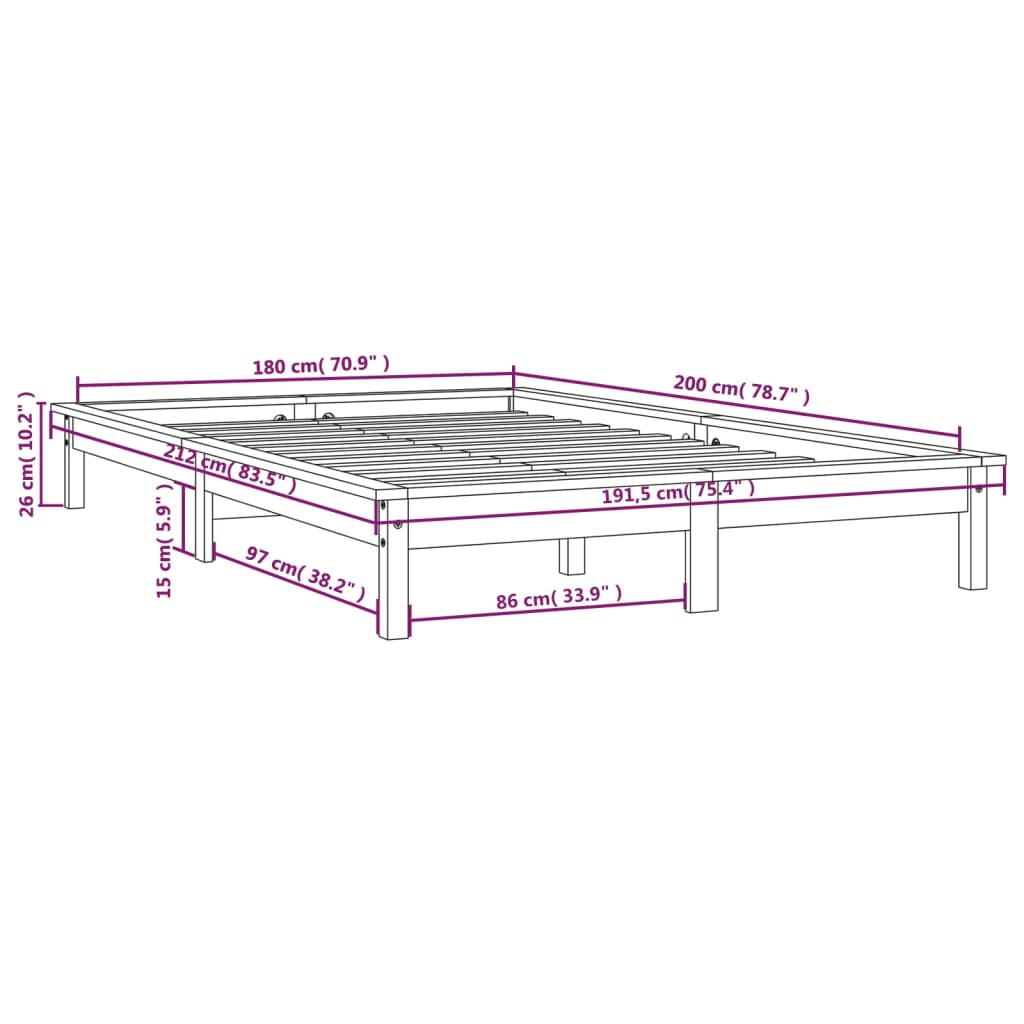 Giroletto Bianco 180x200 cm Legno Massello Pino 6FT Super King - homemem39