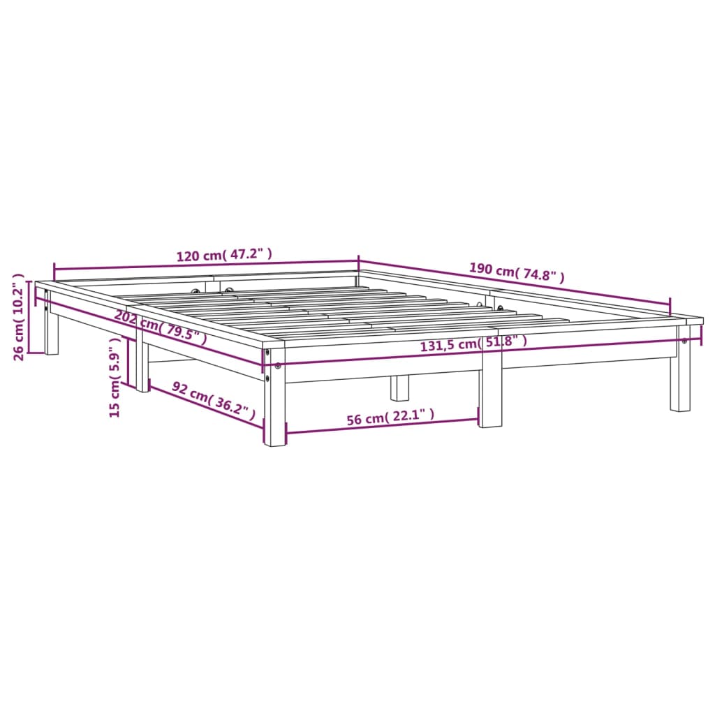 Giroletto Miele 120x190 cm in Massello di Pino 4FT Small Double - homemem39