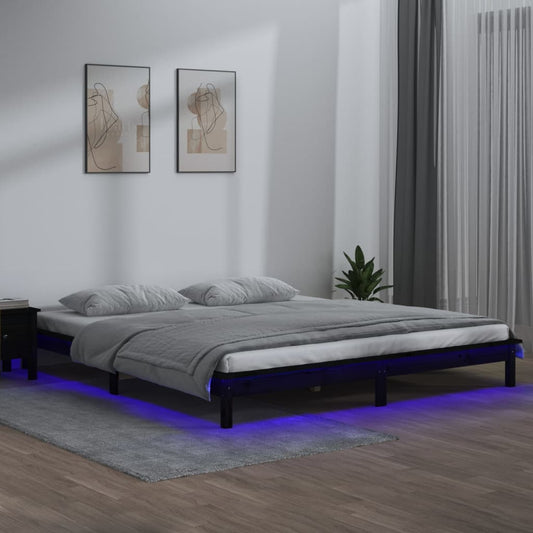 Giroletto con LED Nero 150x200 cm 5FT King Size Legno Massello - homemem39