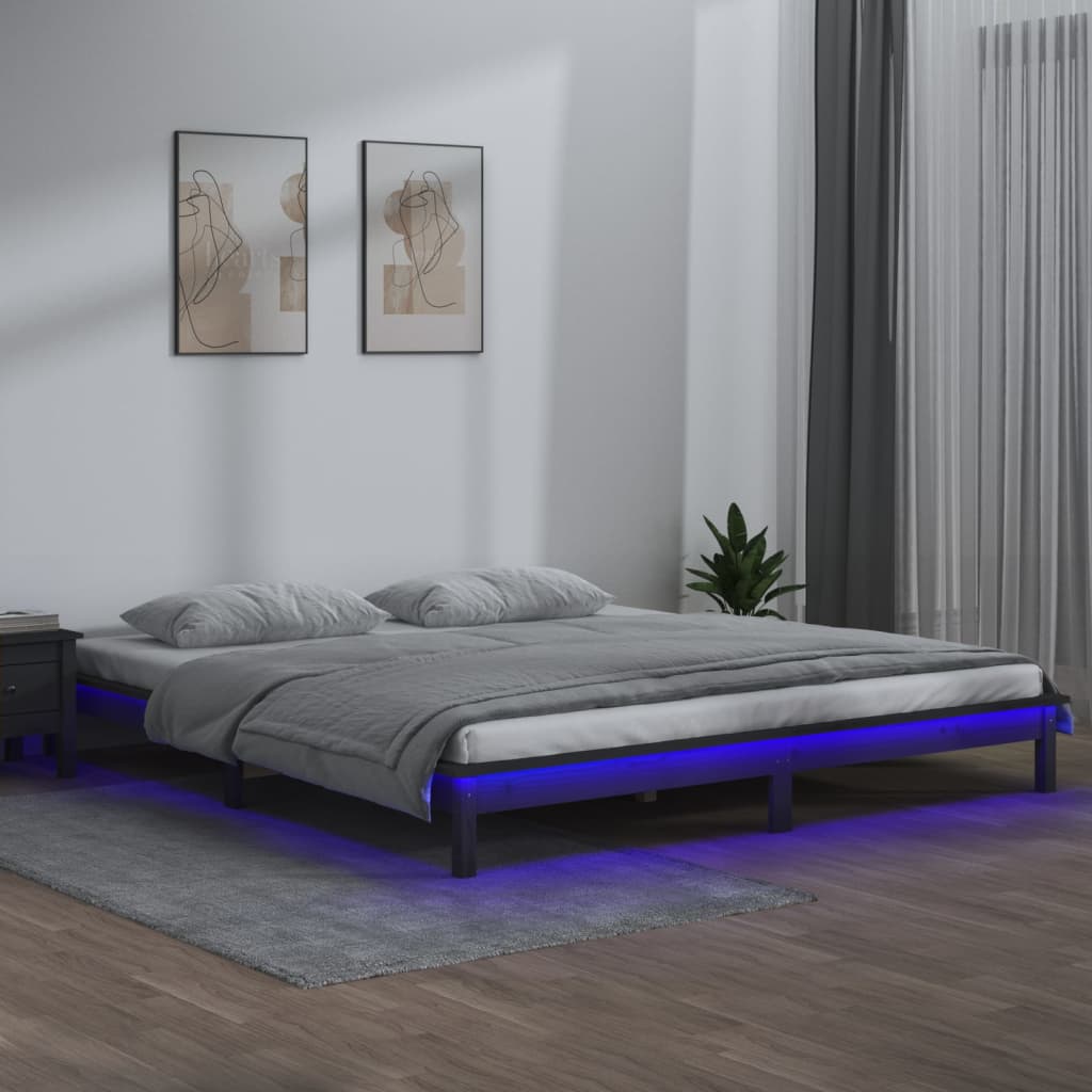 Giroletto con LED Grigio 160x200 cm in Legno Massello - homemem39