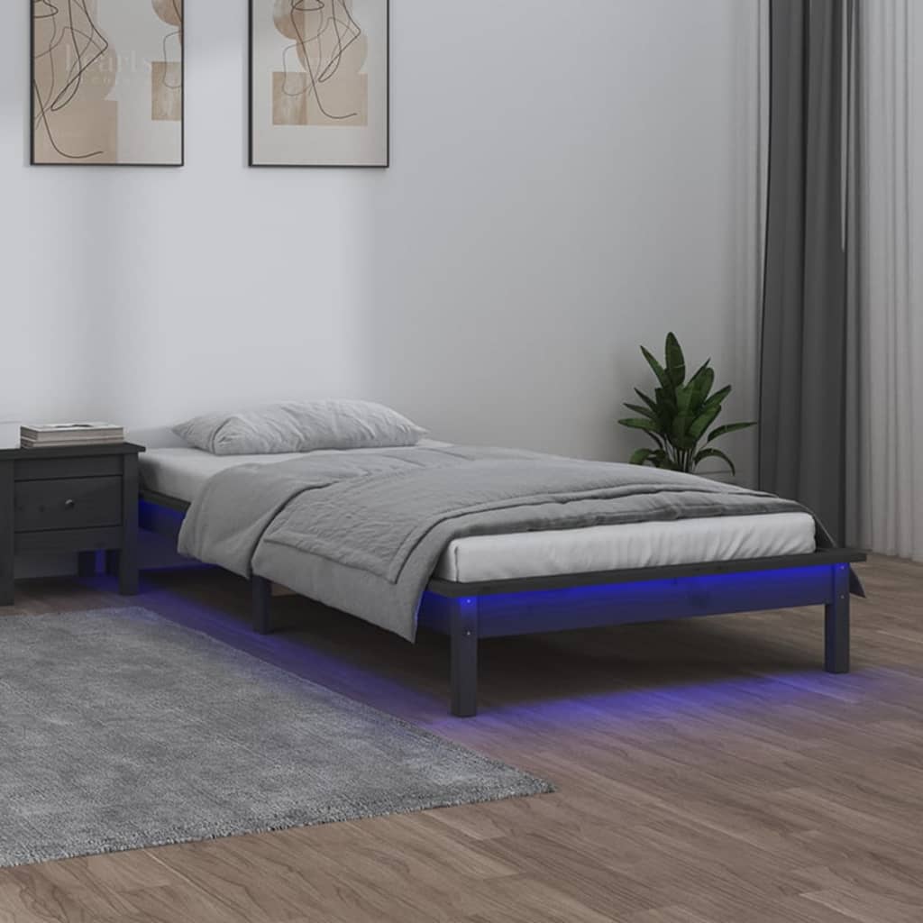 Giroletto LED Grigio 75x190 cm 2FT6 Small Single Legno Massello - homemem39