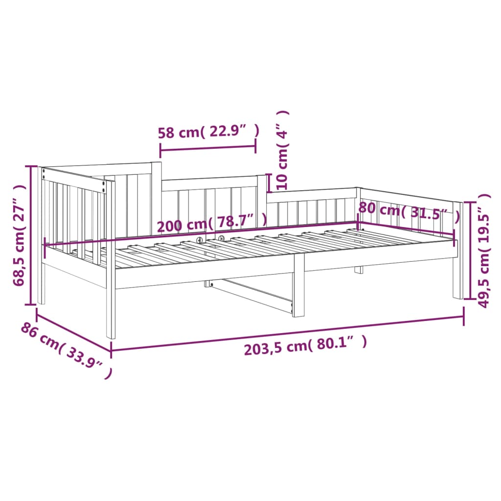 Dormeuse Miele 80x200 cm in Legno Massello di Pino - homemem39