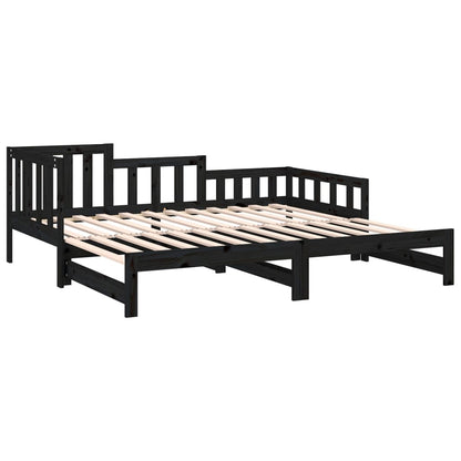 Dormeuse Estraibile Nera 2x(80x200) cm Legno Massello di Pino - homemem39