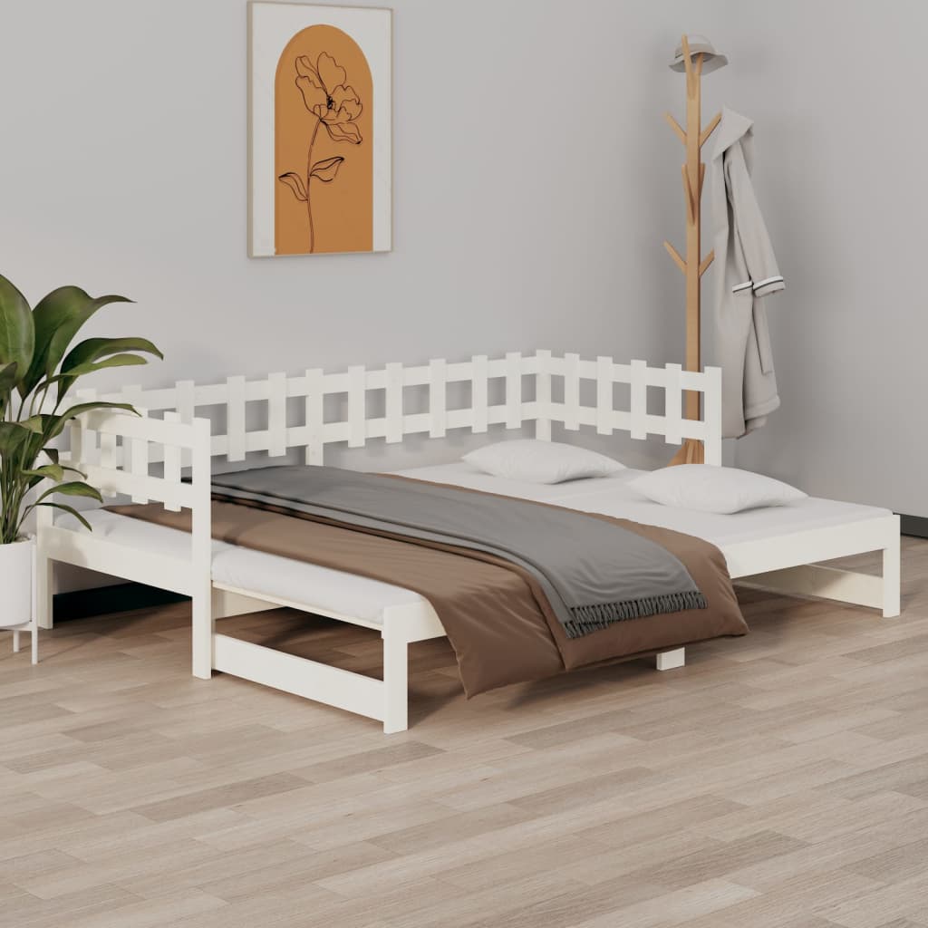 Dormeuse Estraibile Bianca 2x(80x200) cm Legno Massello di Pino - homemem39