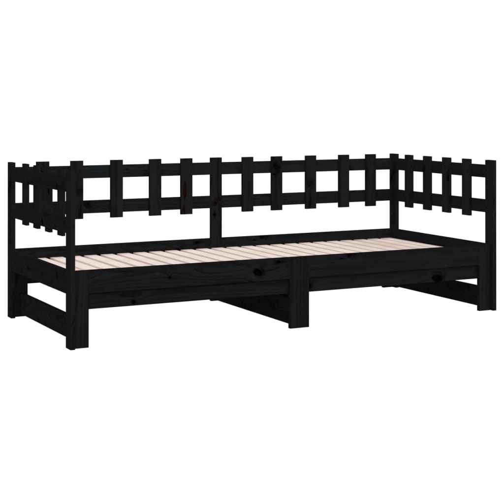 Dormeuse Estraibile Nera 2x(90x200) cm Legno Massello di Pino - homemem39