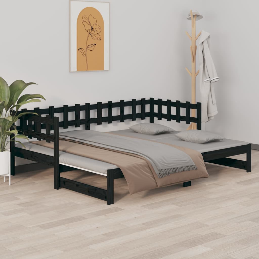 Dormeuse Estraibile Nera 2x(90x200) cm Legno Massello di Pino - homemem39