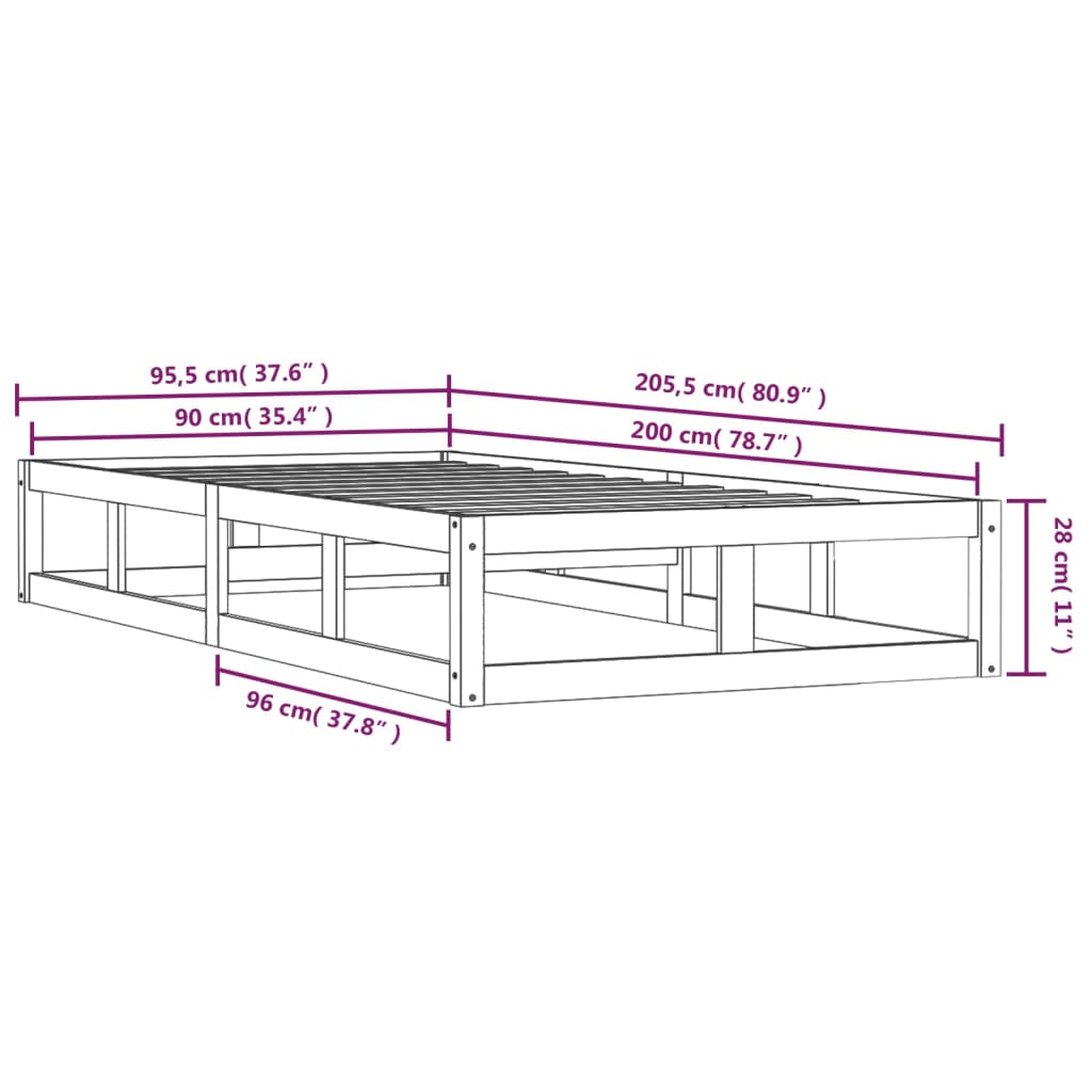 Giroletto Nero 90x200 cm in Legno Massello - homemem39