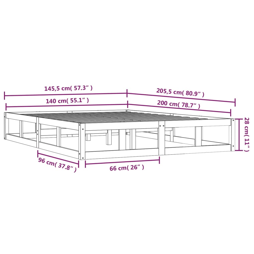 Giroletto Nero 140x200 cm in Legno Massello - homemem39