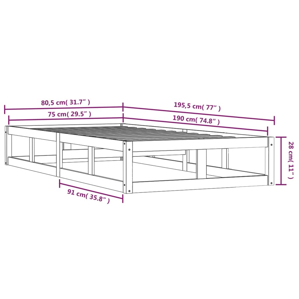 Giroletto Nero 75x190 cm 2FT6 Small Single in Legno Massello - homemem39