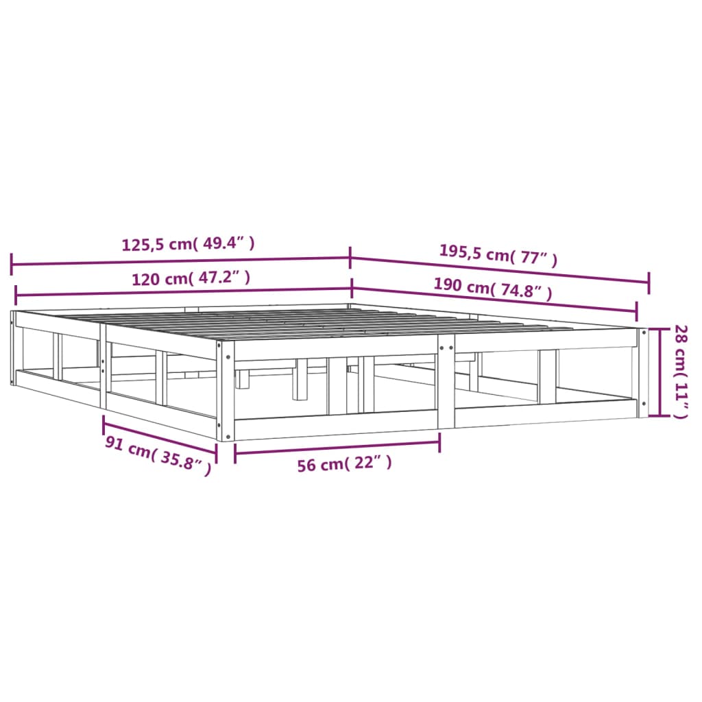 Giroletto Bianco 120x190 cm 4FT Small Double in Legno Massello - homemem39