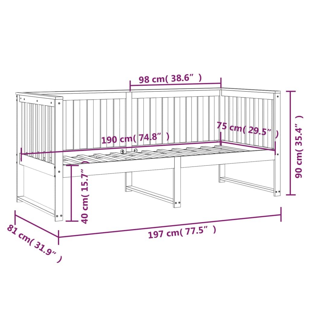 Dormeuse Marrone Miele 75x190 cm in Legno Massello di Pino - homemem39