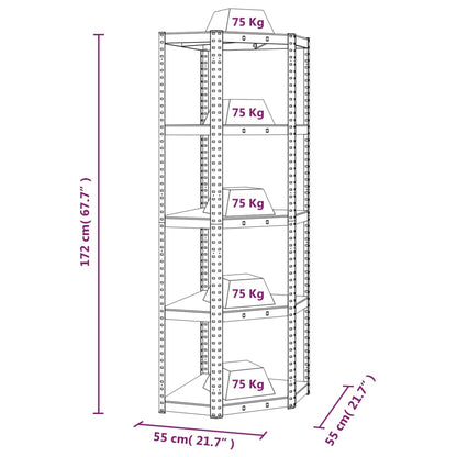 Scaffale Angolare 5 Ripiani Argento Acciaio e Legno Multistrato - homemem39