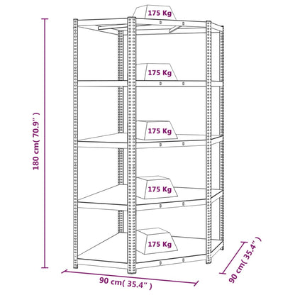 Scaffale Angolare Resistente 5 Strati Argento Acciaio e Legno - homemem39