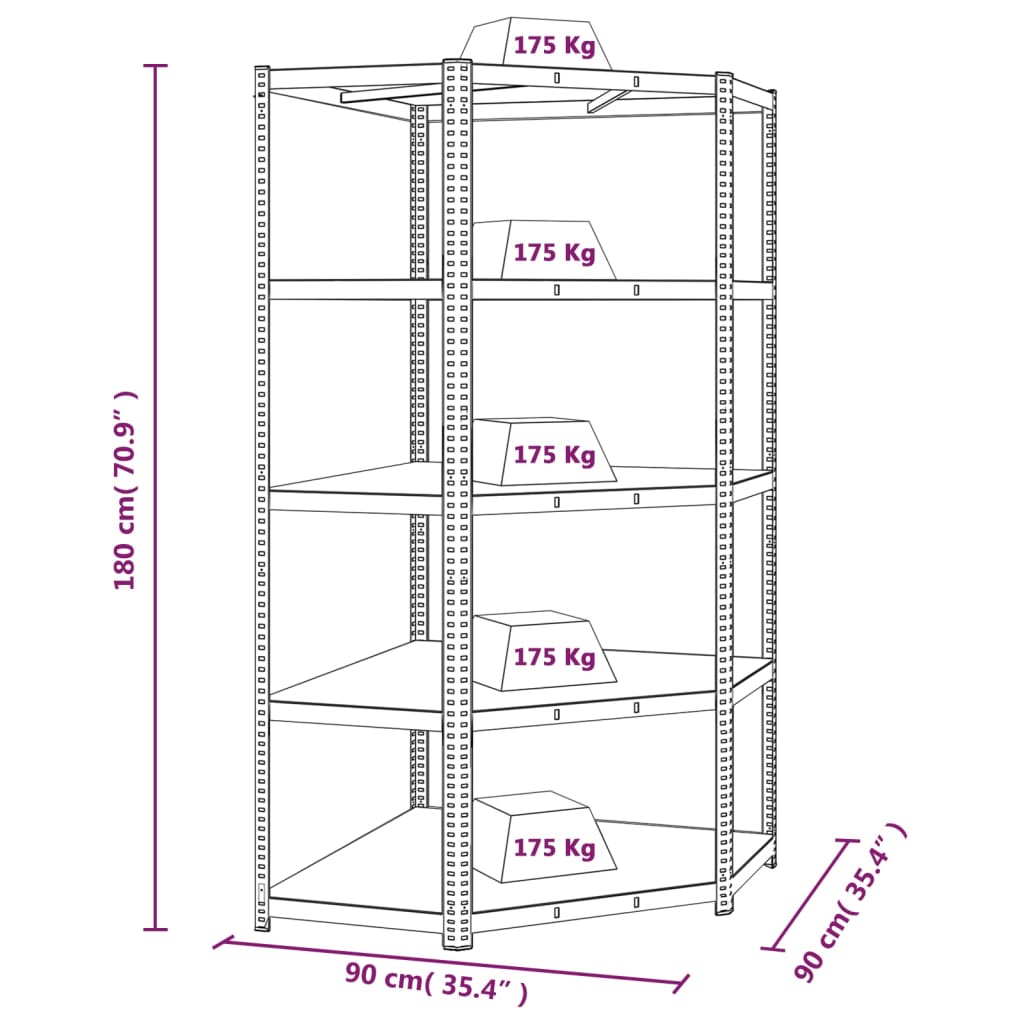 Scaffale Angolare Resistente 5 Ripiani Grigio Acciaio e Legno - homemem39