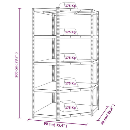 Scaffale Angolare 5 Ripiani Argento Acciaio e Legno Multistrato - homemem39