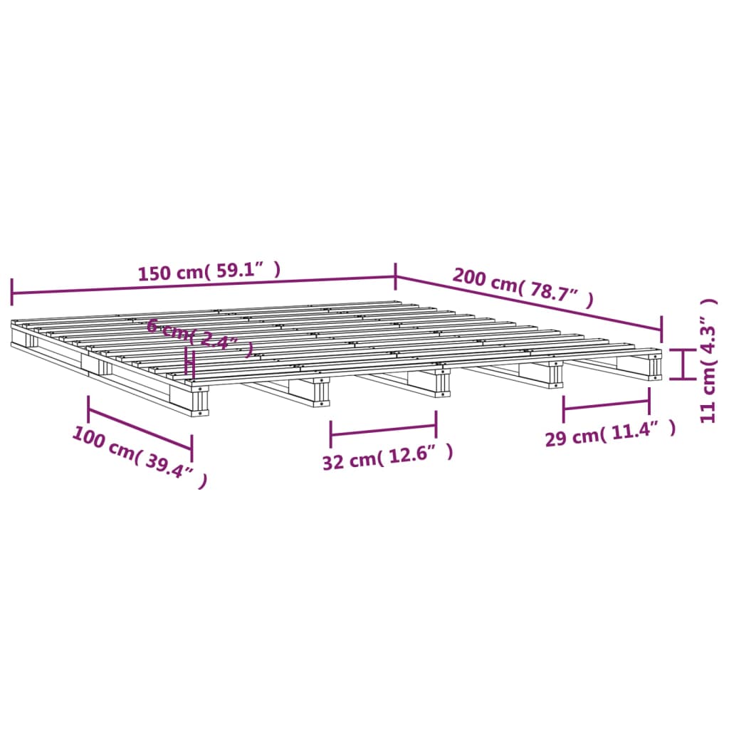 Giroletto Grigio 150x200cm Legno Massello di Pino 5FT King Size - homemem39