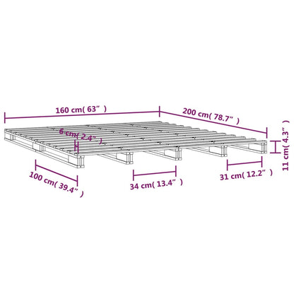 Giroletto Grigio 160x200 cm in Legno Massello di Pino - homemem39