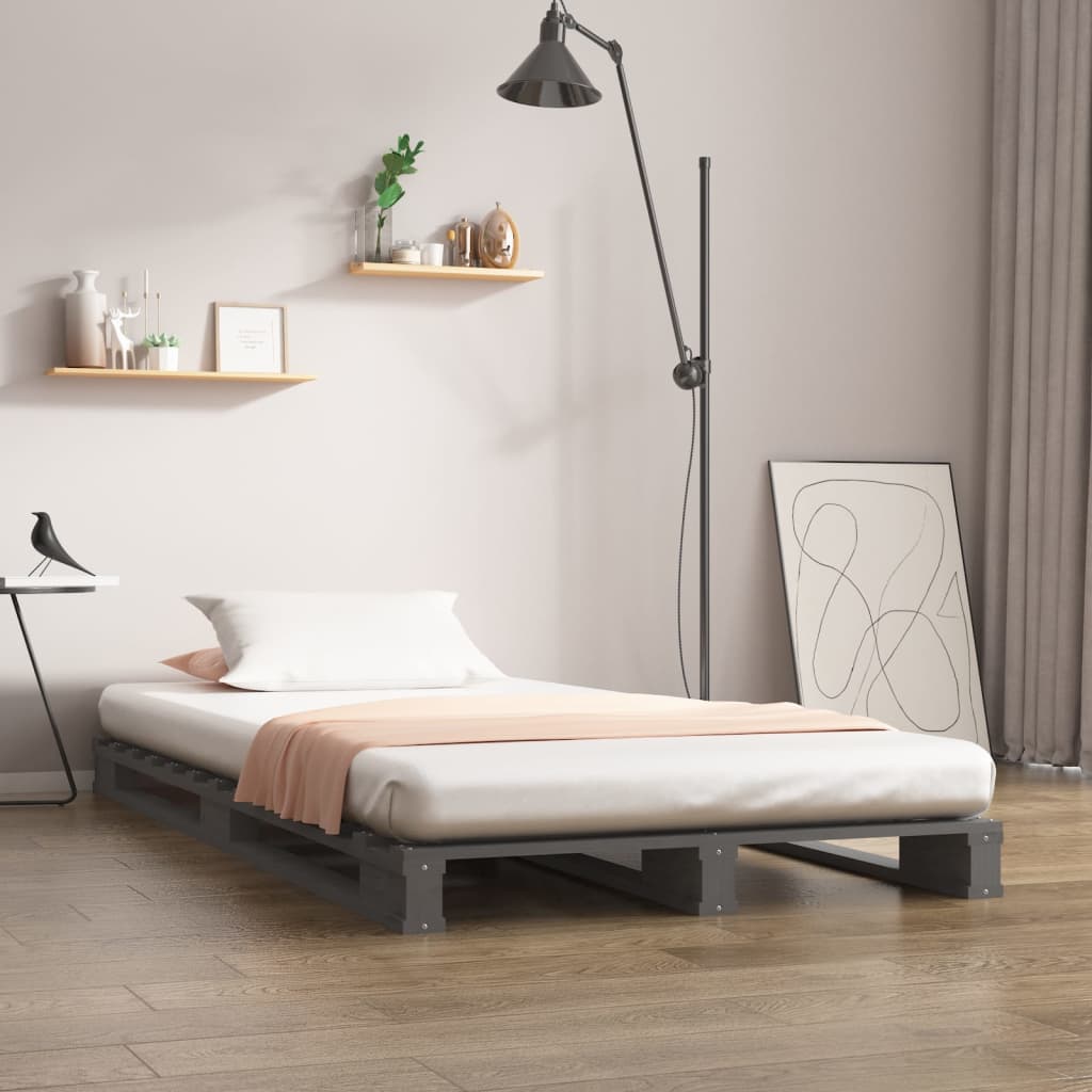 Letto a Pallet Grigio 75x190 cm Massello Pino 2FT6 Small Single - homemem39