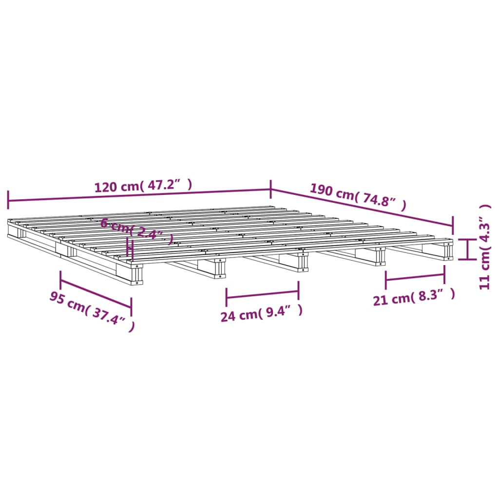 Giroletto Nero 120x190cm Legno Massello Pino 4FT Small Double - homemem39