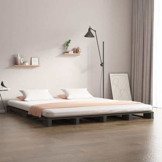 Letto a Pallet Grigio 140x190 cm in Legno Massello di Pino - homemem39