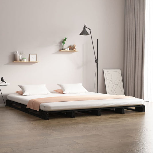 Letto a Pallet Nero 140x190 cm in Legno Massello di Pino - homemem39