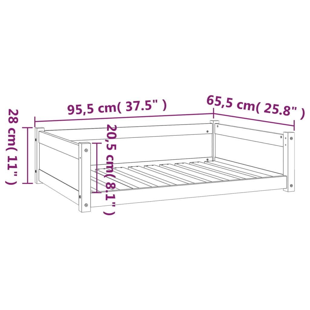 Cuccia per Cani 95,5x65,5x28 cm in Legno Massello di Pino - homemem39