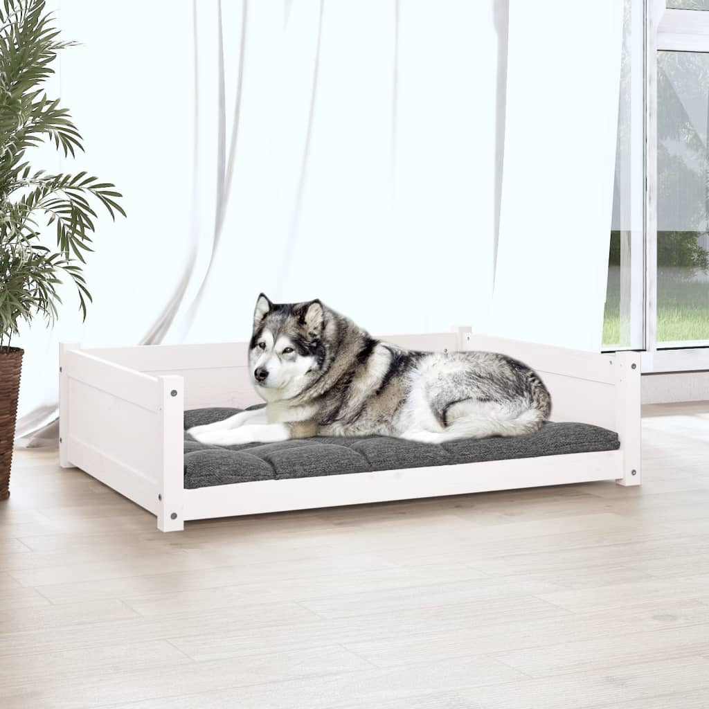 Cuccia per Cani Bianca 105,5x75,5x28 cm Legno Massello di Pino - homemem39