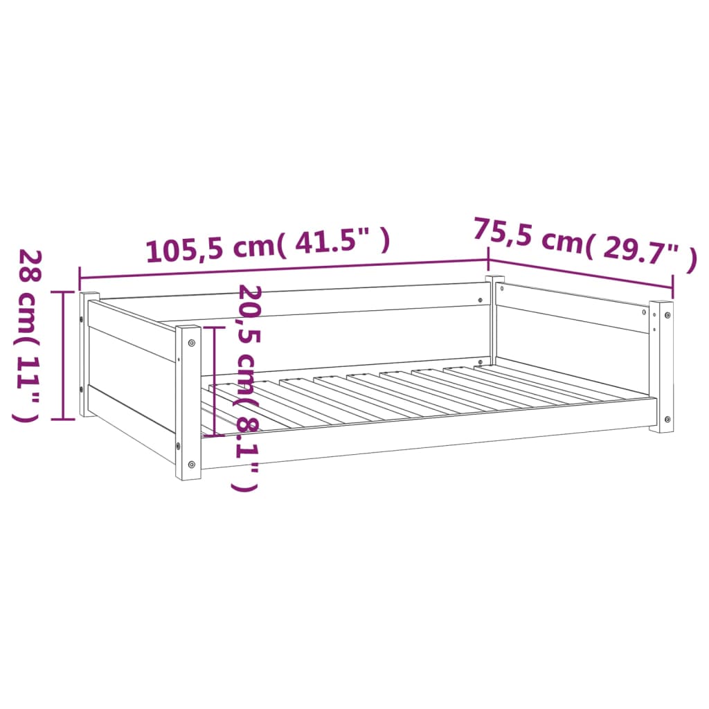 Cuccia per Cani Nera 105,5x75,5x28 cm Legno Massello di Pino - homemem39