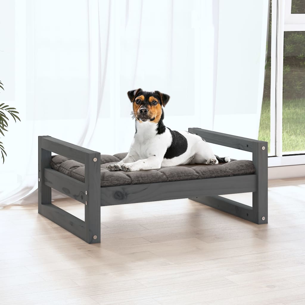 Cuccia per Cani Grigia 55,5x45,5x28cm in Legno Massello di Pino - homemem39