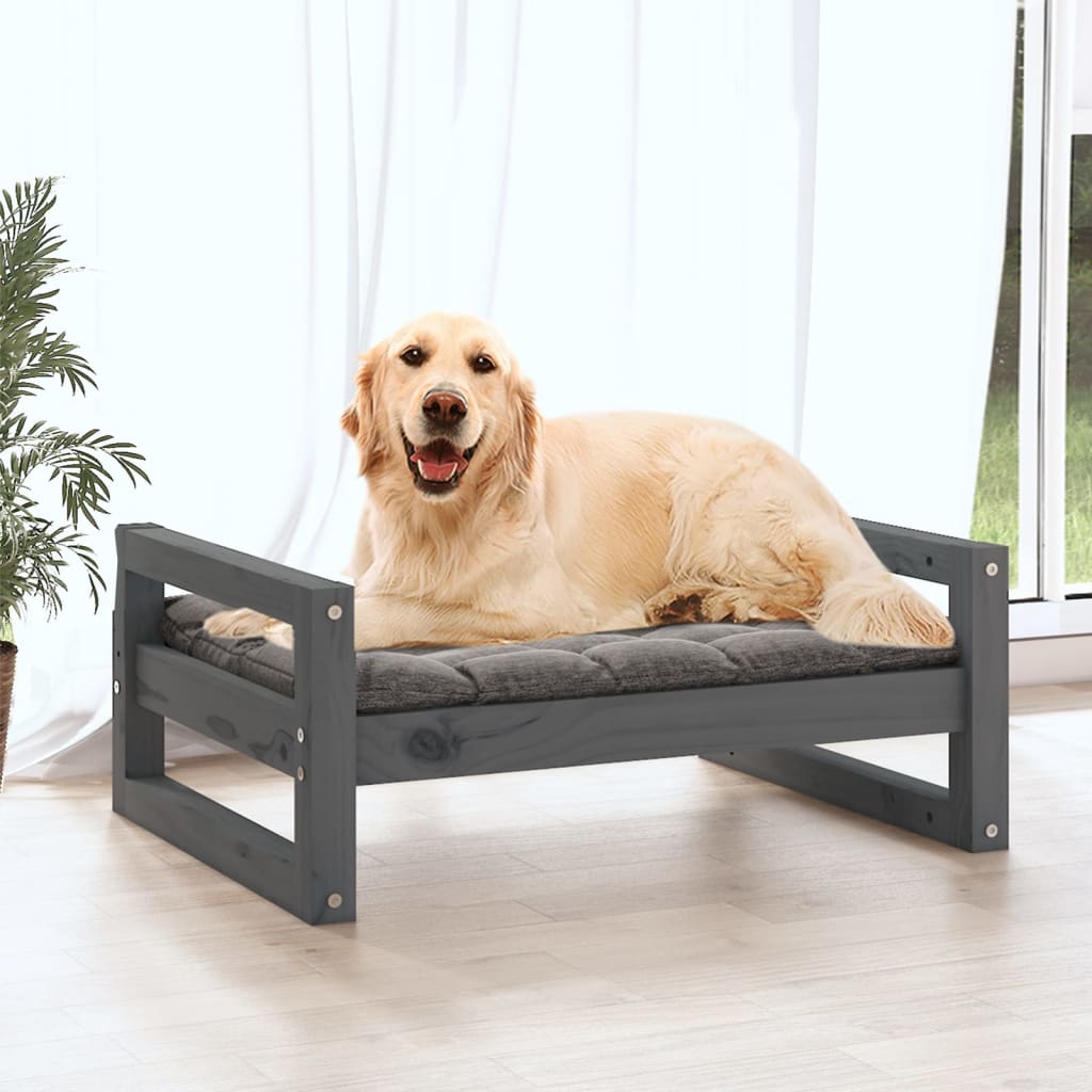 Cuccia per Cani Grigia 75,5x55,5x28cm in Legno Massello di Pino - homemem39