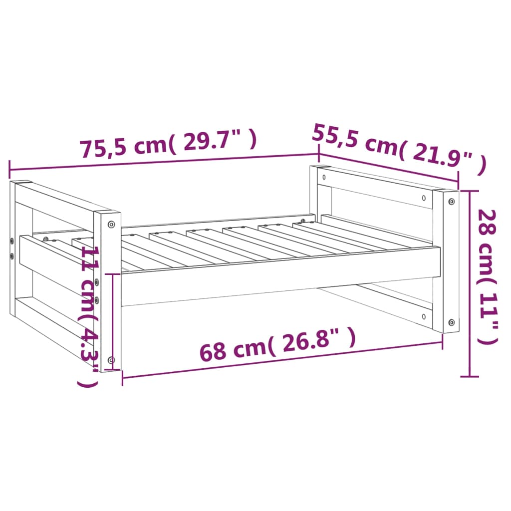 Cuccia per Cani Grigia 75,5x55,5x28cm in Legno Massello di Pino - homemem39