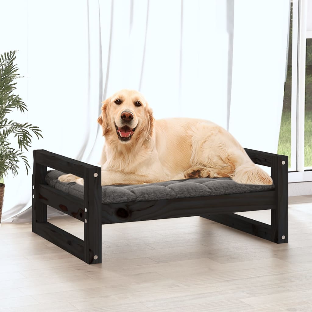 Cuccia per Cani Nera 75,5x55,5x28cm in Legno Massello di Pino - homemem39