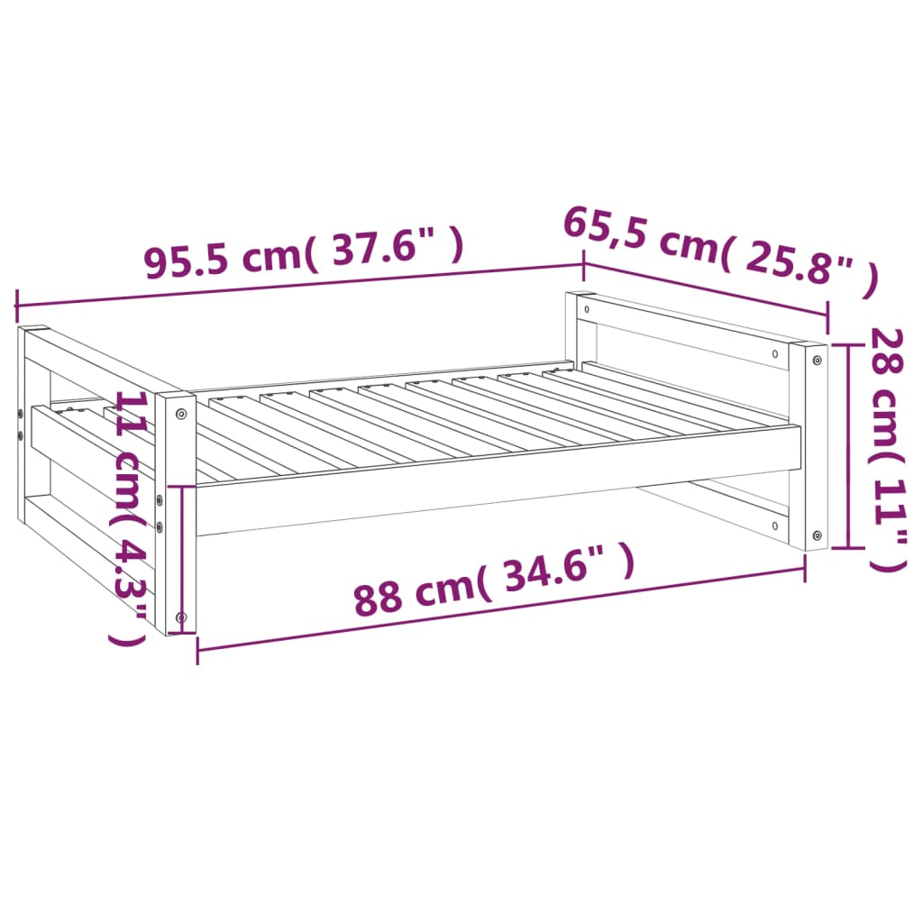 Cuccia per Cani 95,5x65,5x28 cm in Legno Massello di Pino - homemem39