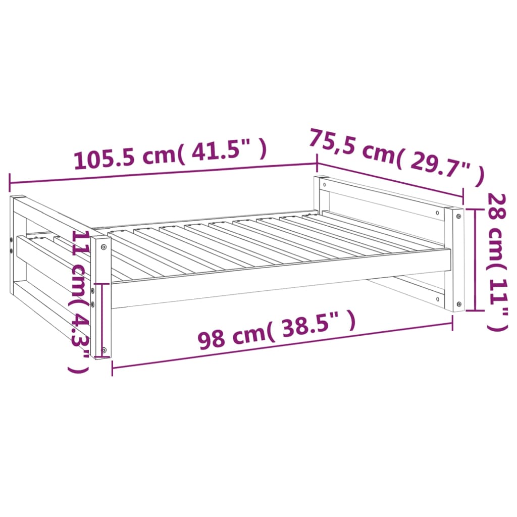 Cuccia per Cani Bianca 105,5x75,5x28 cm Legno Massello di Pino - homemem39