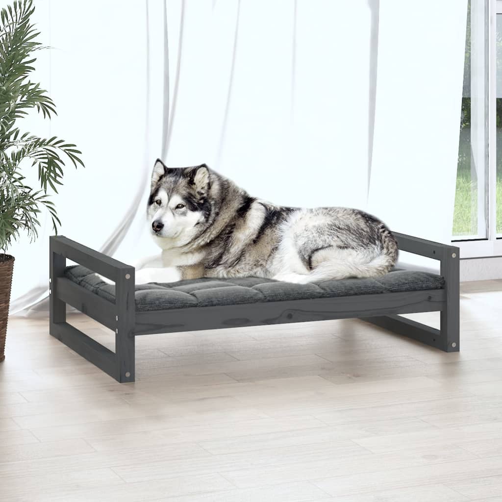 Cuccia per Cani Grigia 105,5x75,5x28 cm Legno Massello di Pino - homemem39