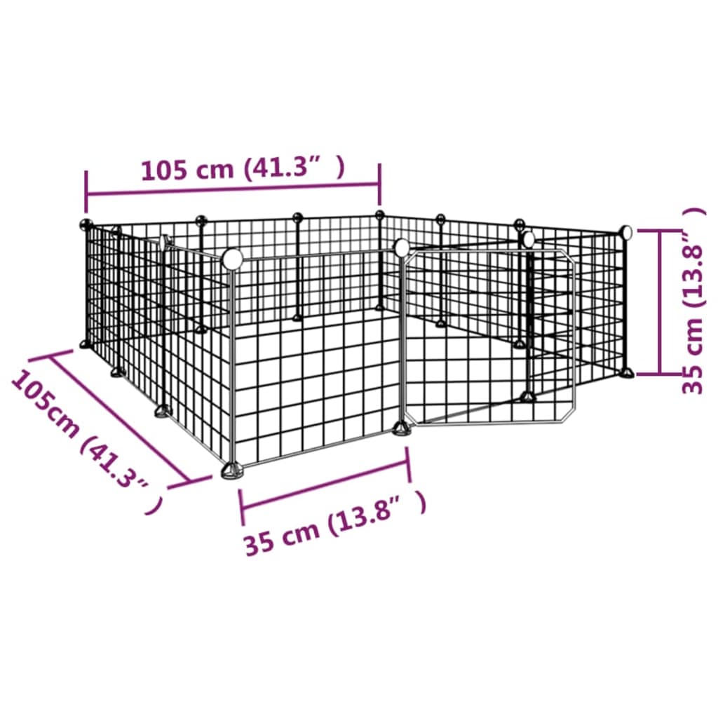 Gabbia per Animali 12 Pannelli con Porta Nero 35x35 cm Acciaio - homemem39