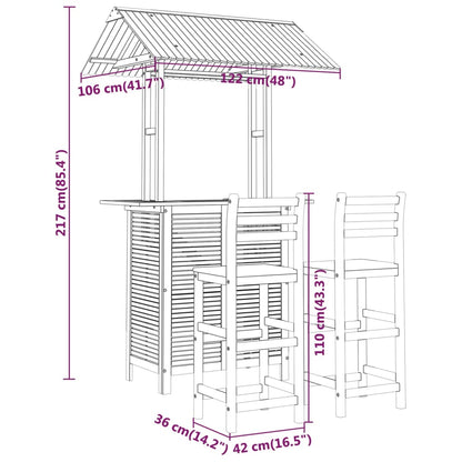 Set da Bar per Giardino 3 pz in Legno Massello di Acacia - homemem39