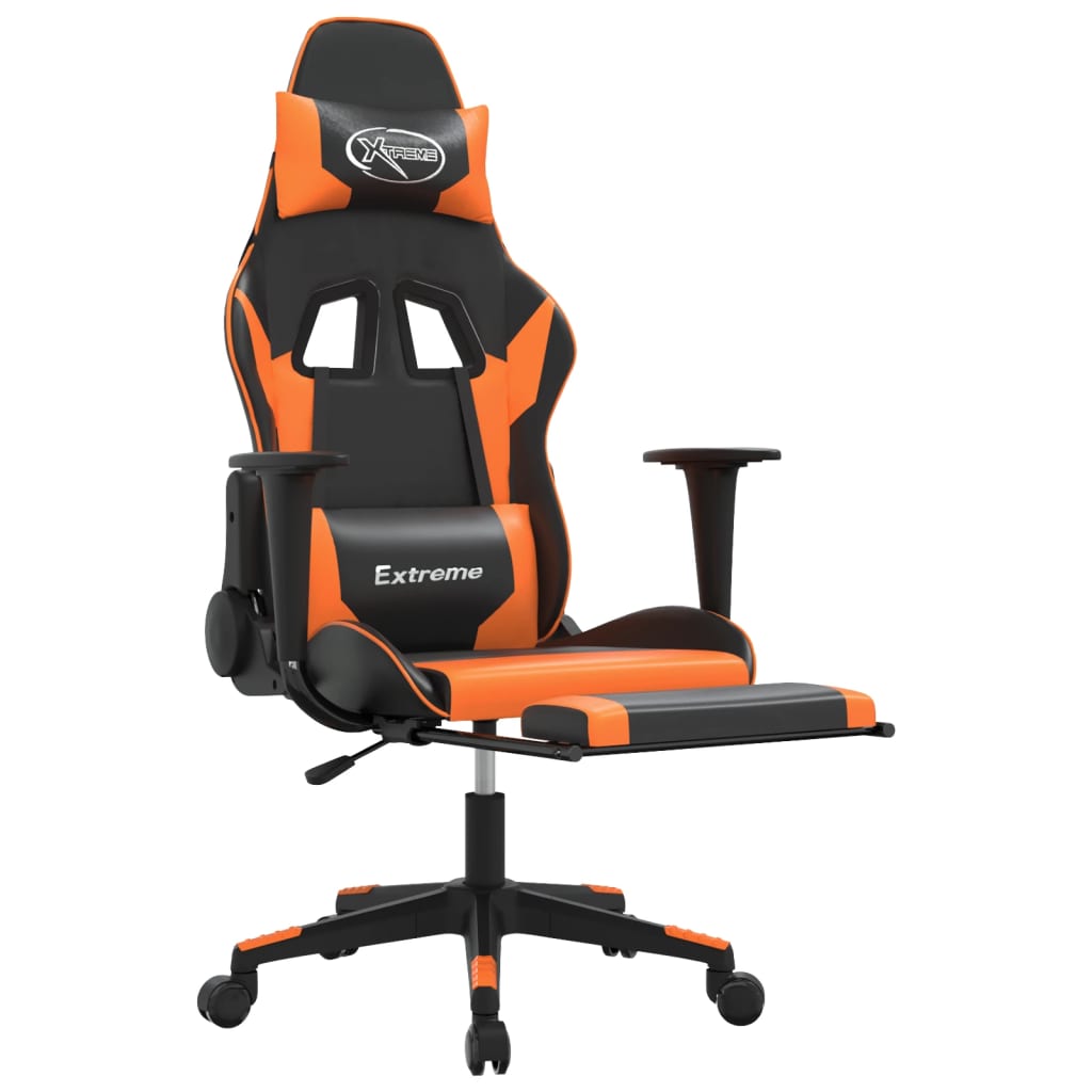 Sedia Gaming Massaggio Poggiapiedi Nero e Arancione Similpelle - homemem39