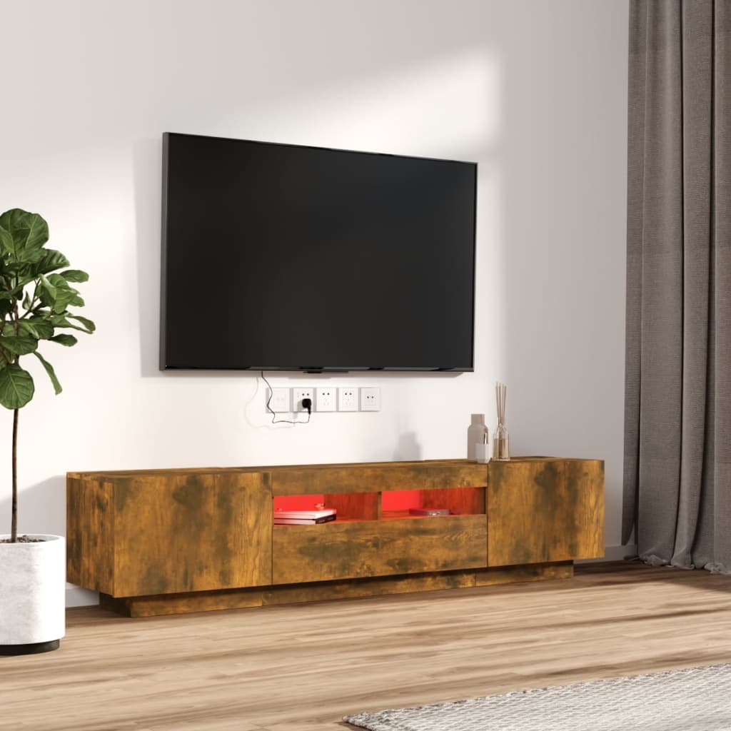 Set Mobili TV 2pz con Luci LED Rovere Fumo in Legno Multistrato - homemem39