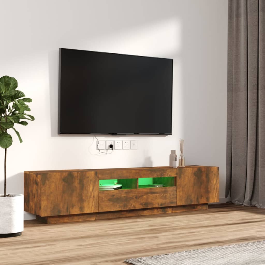 Set Mobili TV 2pz con Luci LED Rovere Fumo in Legno Multistrato - homemem39