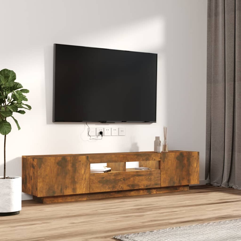 Set Mobili TV 2pz con Luci LED Rovere Fumo in Legno Multistrato - homemem39