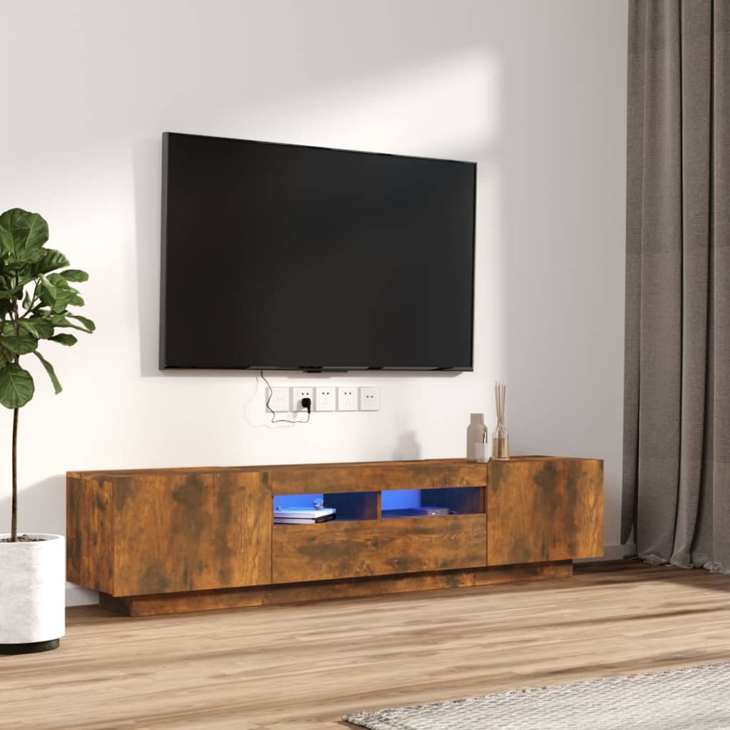 Set Mobili TV 2pz con Luci LED Rovere Fumo in Legno Multistrato - homemem39